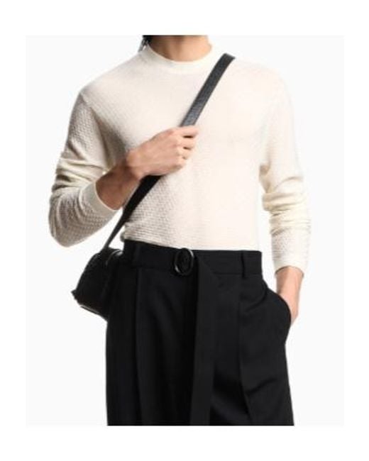 Emporio Armani White Crewneck Textured Sweater for men