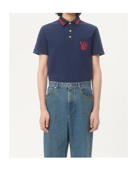 Valentino Blue Cotton Piqué Polo Shirt With Vg Embroidery for men