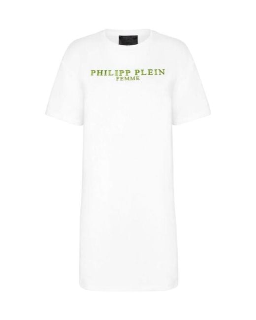 Philipp Plein White Logo Details T-Shirt Dress