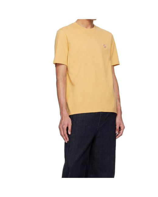Maison Kitsuné Yellow Maison Kitsuné Chillax Fox Patch Crewneck T-Shirt for men