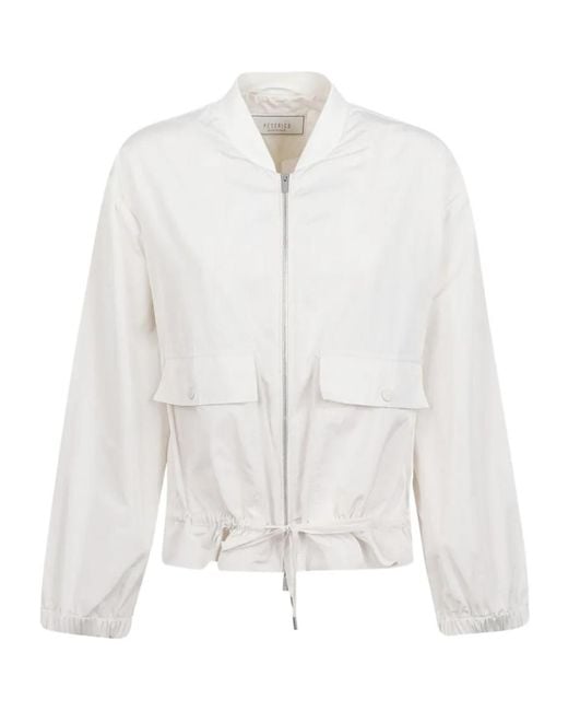 Peserico White Drawstring-Hem Zip-Up Jacket