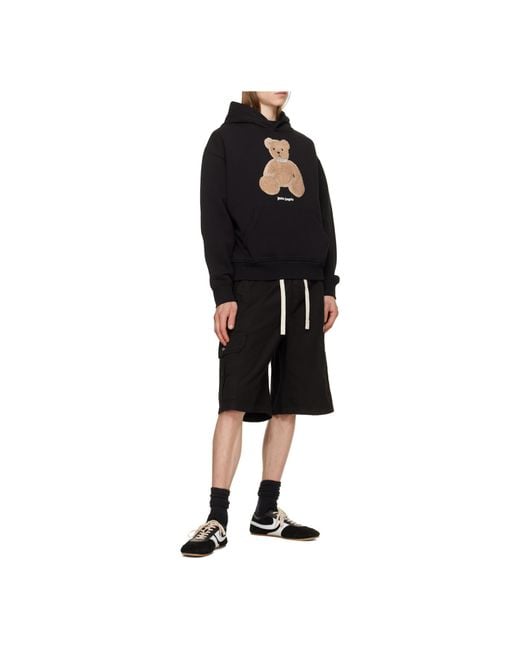 Palm Angels Black Curved Logo Loose Cargo Shorts for men