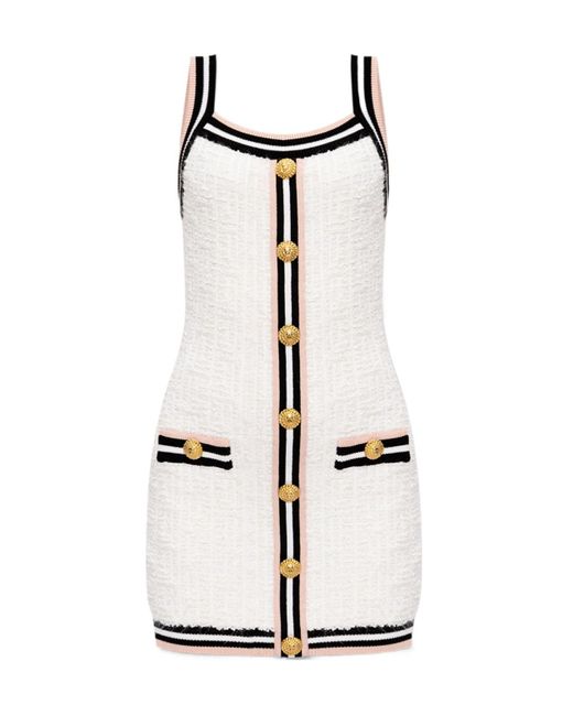 Balmain White Short Dress With Buttons