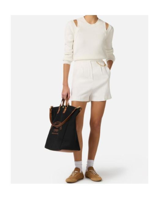Elisabetta Franchi White Cut-Out Shoulder-Plaque Sweater