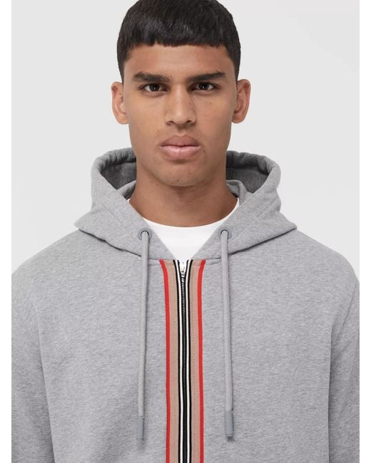 Burberry Gray Icon Stripe Zipped Hoodie for men