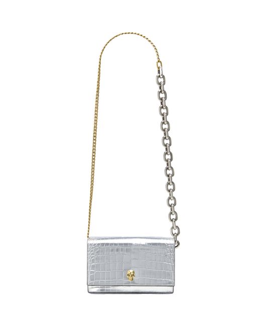 Alexander McQueen Gray Small Skull Embossed Crossbody Bag