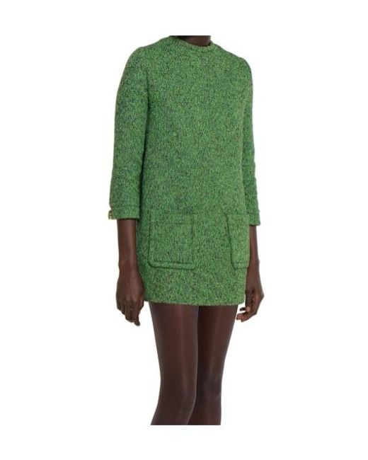 Gucci Green Mouline Long-Sleeve Dress