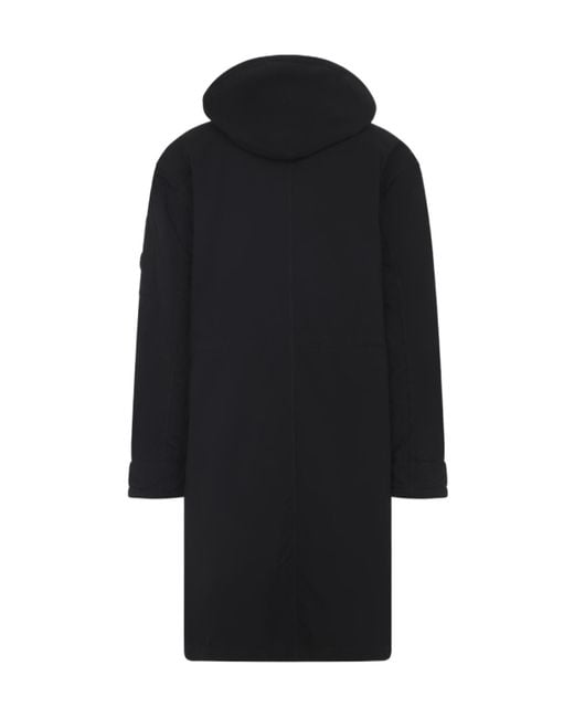 C P Company Black Hooded Long Coat for men