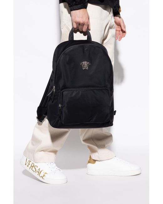 Versace Black La Medusa Zipped Backpack for men