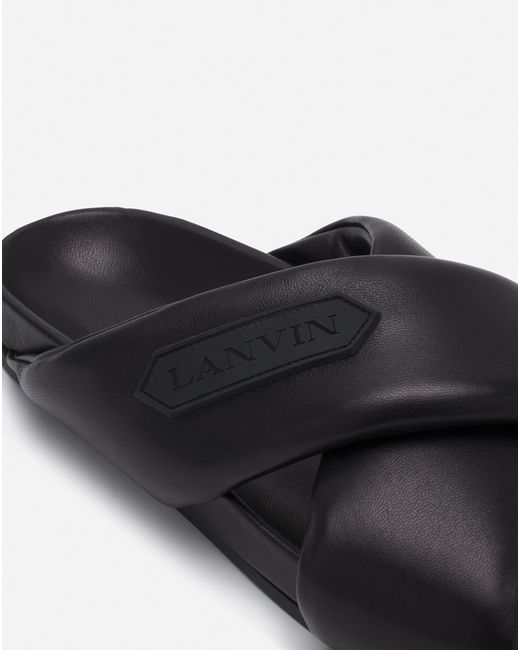 Lanvin Black Logo-Appliqué Crossover Leather Slides