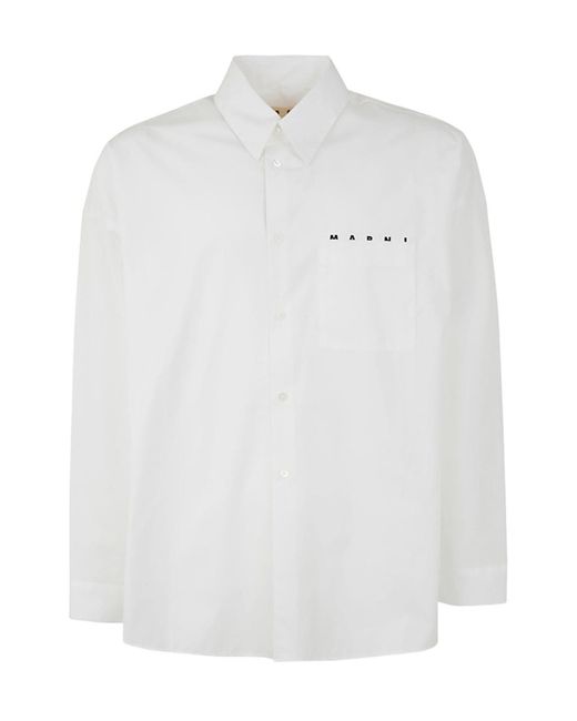 Marni White Logo Long-Sleeved Shirt for men