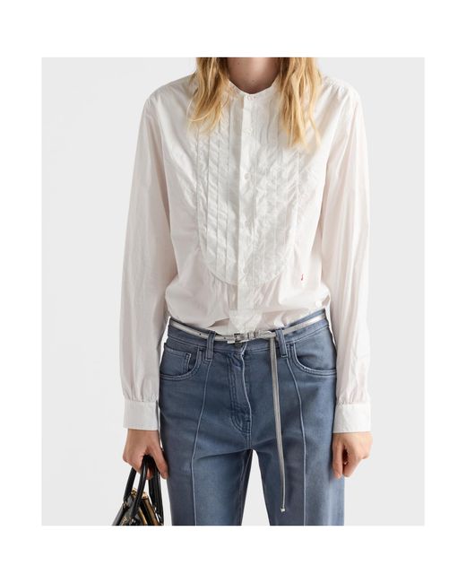 Prada White Embroidered Long-Sleeved Shirt