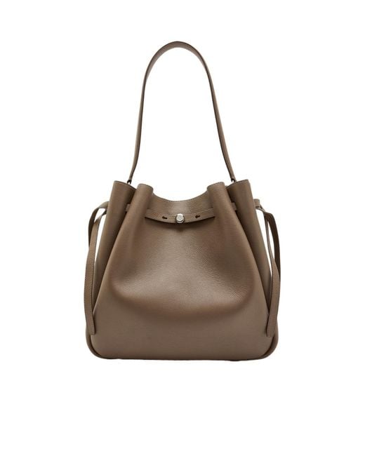Tory Burch Brown Romy Large Grained Leather Bucket Bag