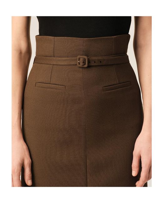 AMI Brown Ami Belted Pencil Skirt