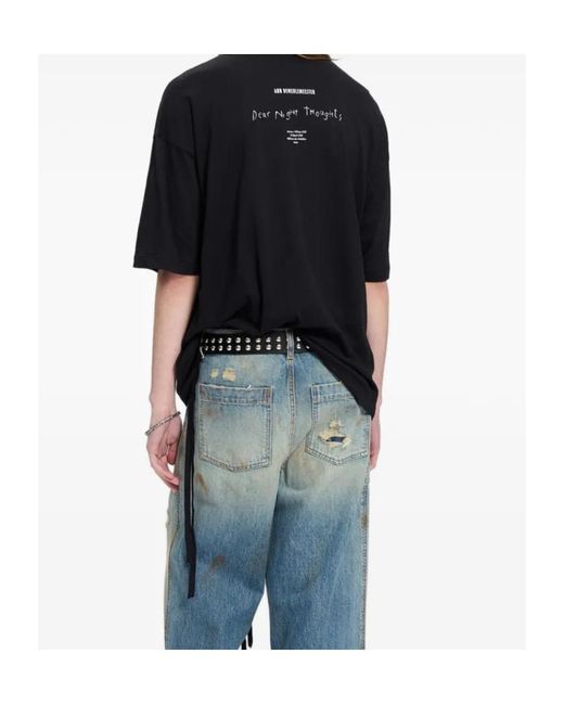 Ann Demeulemeester Black Lettering-Print Crewneck T-Shirt for men