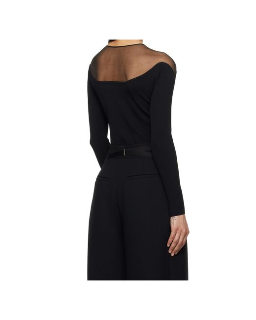 Mugler Black Sheer-Panelled Bodysuit