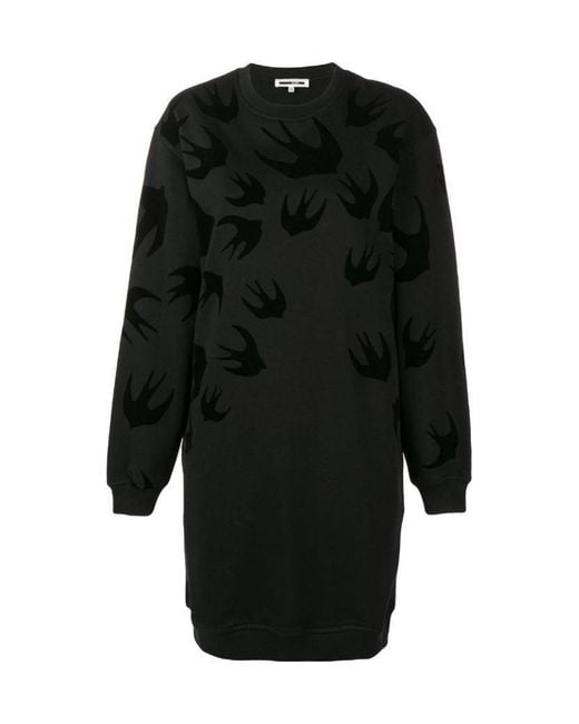 McQ Alexander McQueen Black Swallow Print Sweatshirt Dress