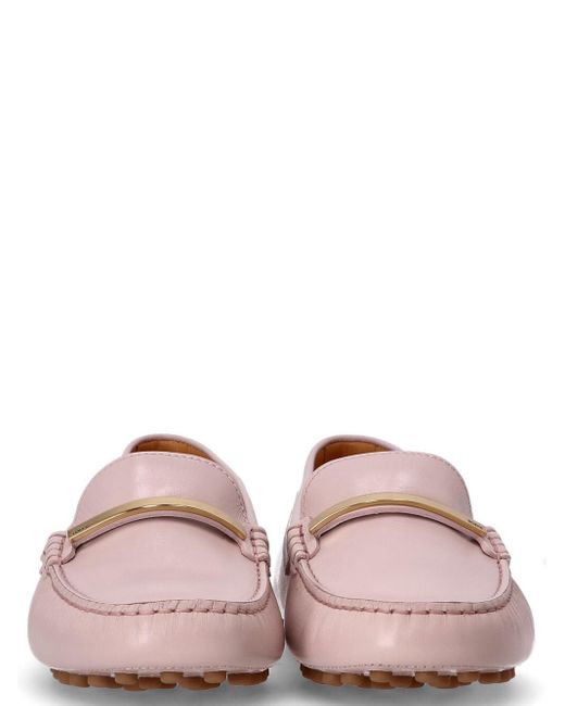 Tod's Pink Logo Plaque Loafers