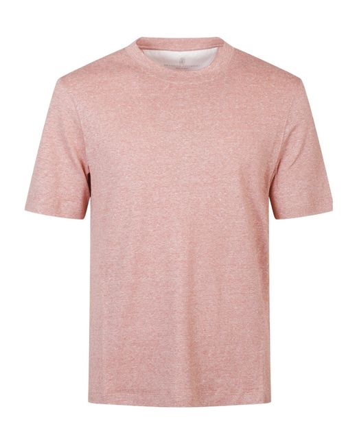 Brunello Cucinelli Pink Crewneck Short-Sleeved T-Shirt for men