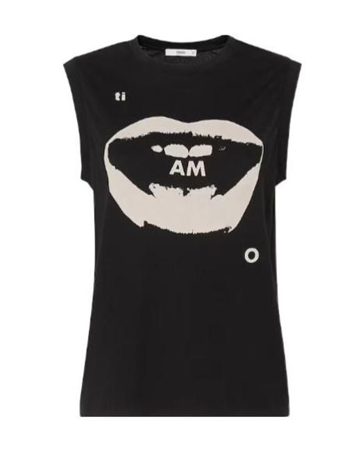 Fendi Black Jersey Top With Ti Amo Print