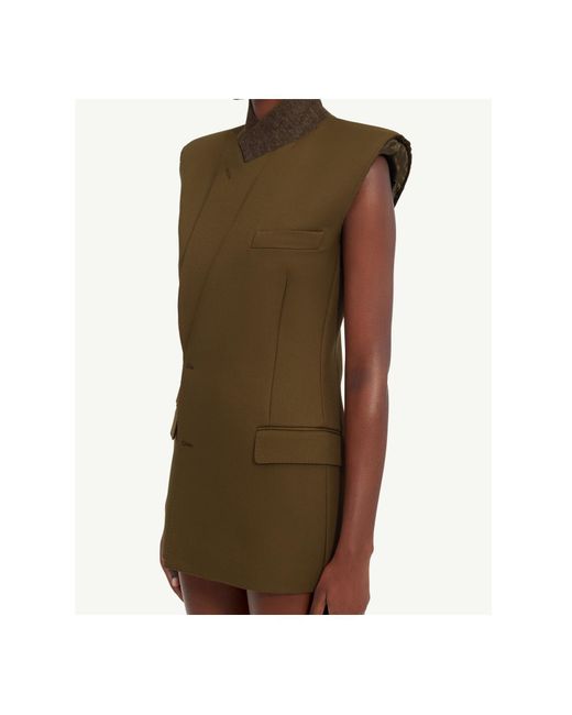 MM6 by Maison Margiela Green Double-Breasted Twill Gilet