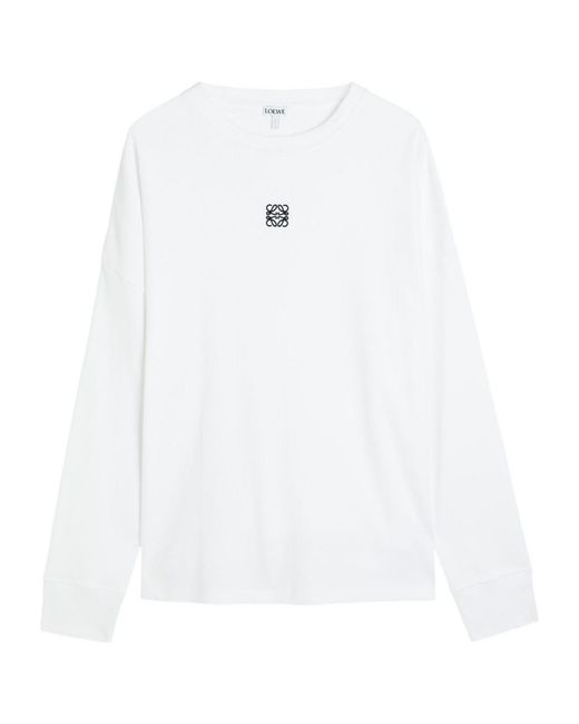 Loewe White Logo-Embroidered Long-Sleeve Cotton T-Shirt for men