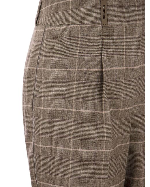 Peserico Gray Flannel Checkered Trousers
