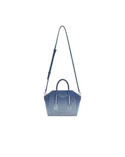 Givenchy Blue Mini Antigona Lock Denim Tote Bag