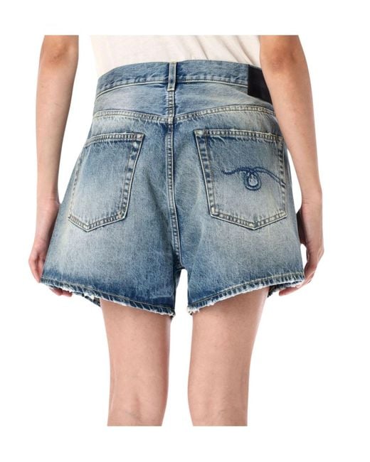 R13 Blue Crossover Denim Shorts