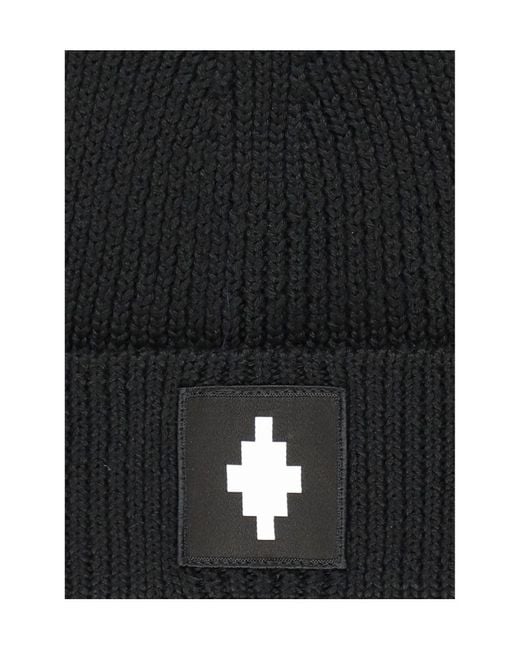 Marcelo Burlon Black Logo-Patch Ribbed Beanie for men