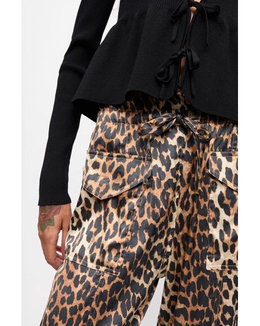 Ganni White Leopard Printed Drawstring Trousers