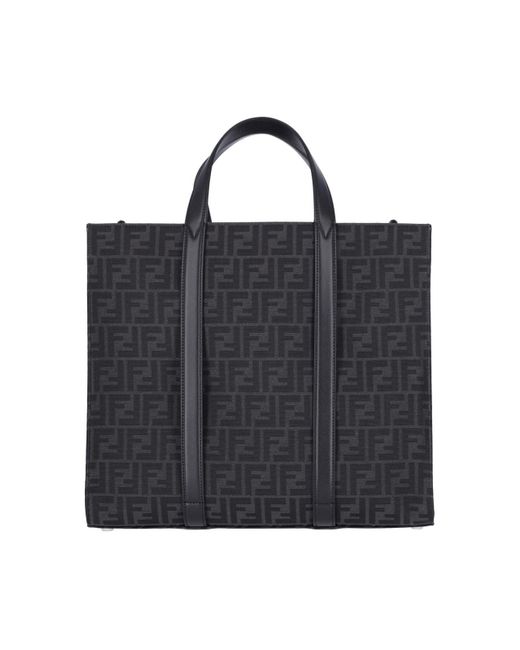 Fendi Black Ff Jacquard Open Top Tote Bag for men