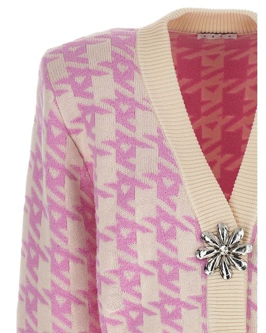 Area Pink Mussel Flower V-Neck Cardigan