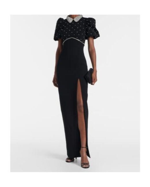 Rebecca Vallance Black Amery Embellished Puff-Sleeve Gown