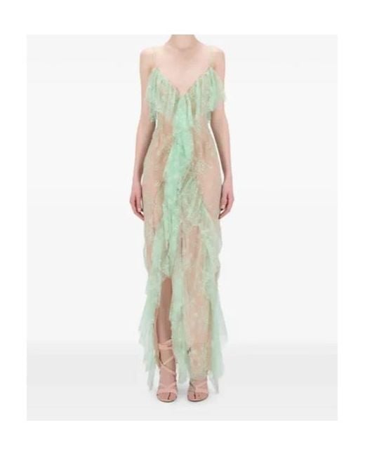 Blumarine Green V-Neck Long Dress