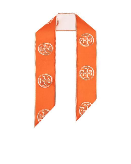 Tory Burch Orange Printed Silk Neck Scarf