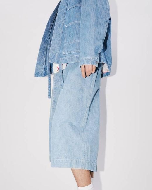 KENZO Blue Logo Embroidered Belted Kimono Jacket for men