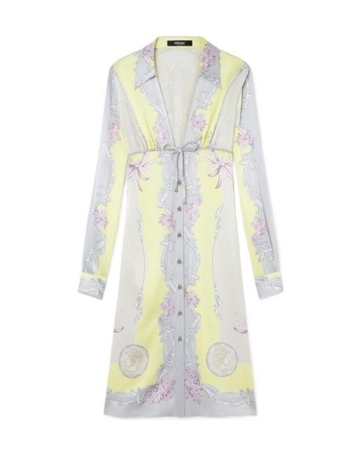 Versace White Medusa Cameo Printed Long-Sleeved Dress