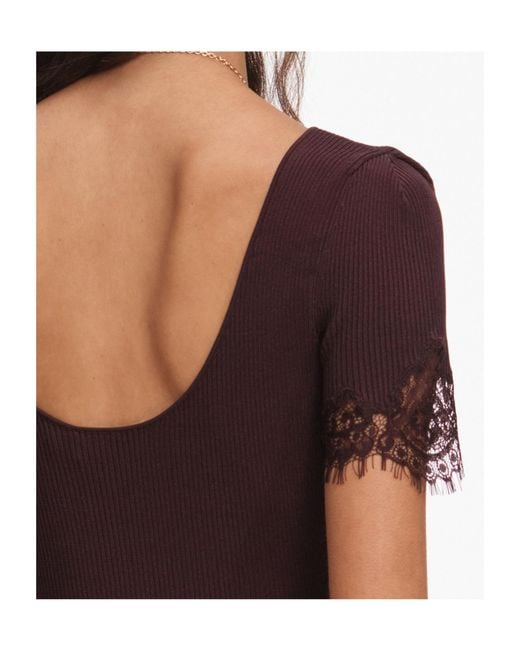 Self-Portrait Red Lace-Trim Ribbed Knitted Dress