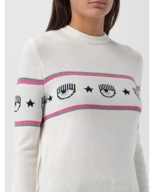 Chiara Ferragni Gray Eyelike-Motif Crewneck Knitted Jumper