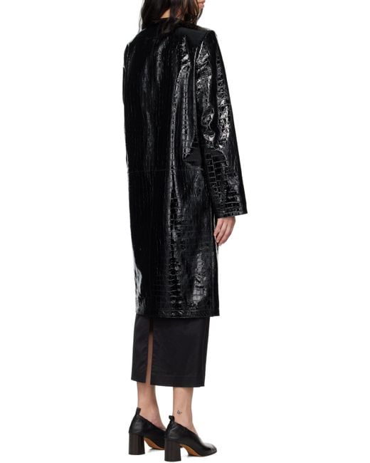 Totême Black Totême Embossed Coated Leather Coat
