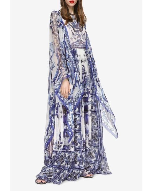Dolce & Gabbana Blue Majolica-Print Floor Length Dress