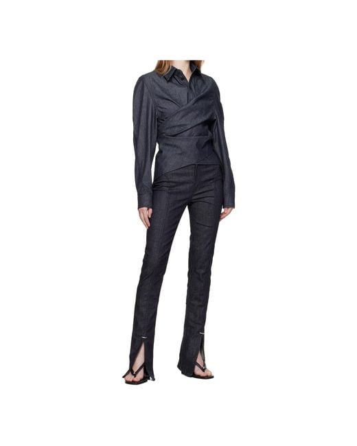 Mugler Blue Paneled Slit Denim Trousers