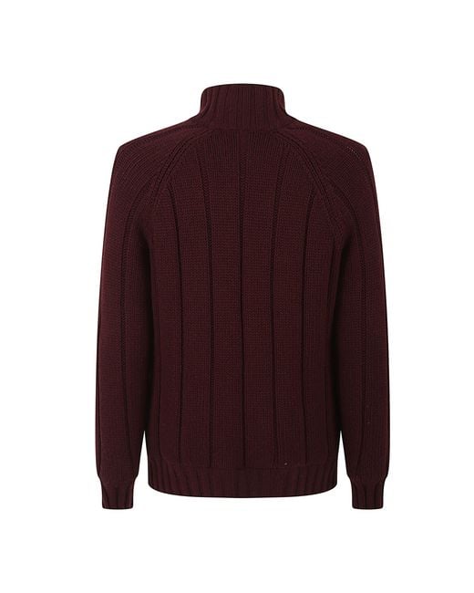 Brunello Cucinelli Purple Zip-Up Ribbed-Knit Jacket for men