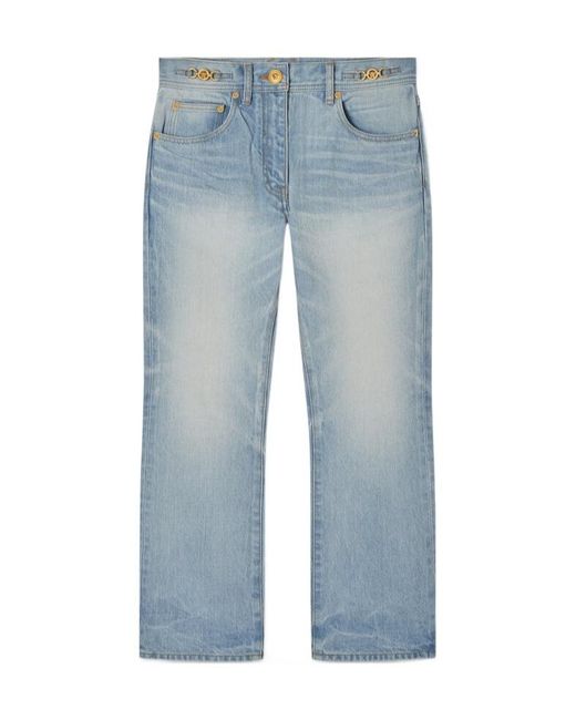 Versace Blue Logo-Patch Cropped Jeans