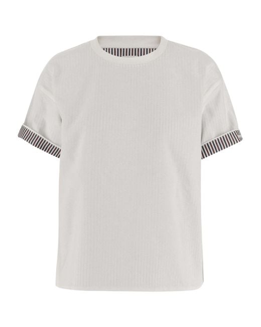 Bottega Veneta White Double Layer Striped T-Shirt