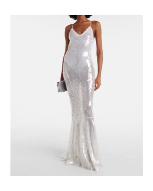 Norma Kamali White Sequined Open-Back Gown