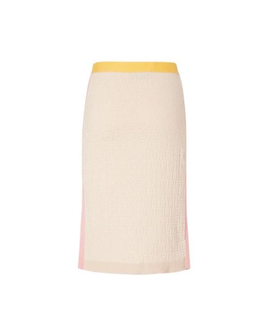 Fendi Natural Ff Jacquard Contrast-Waist Midi Skirt