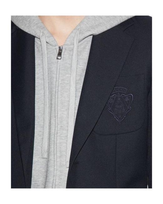 Gucci Blue Logo Embroidered Single-Breasted Jacket for men