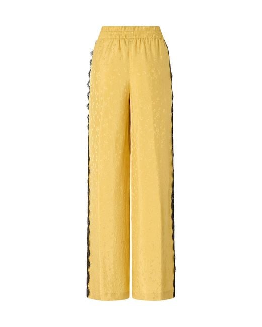 Pinko Yellow Lace-Trim Floral-Jacquard Trousers